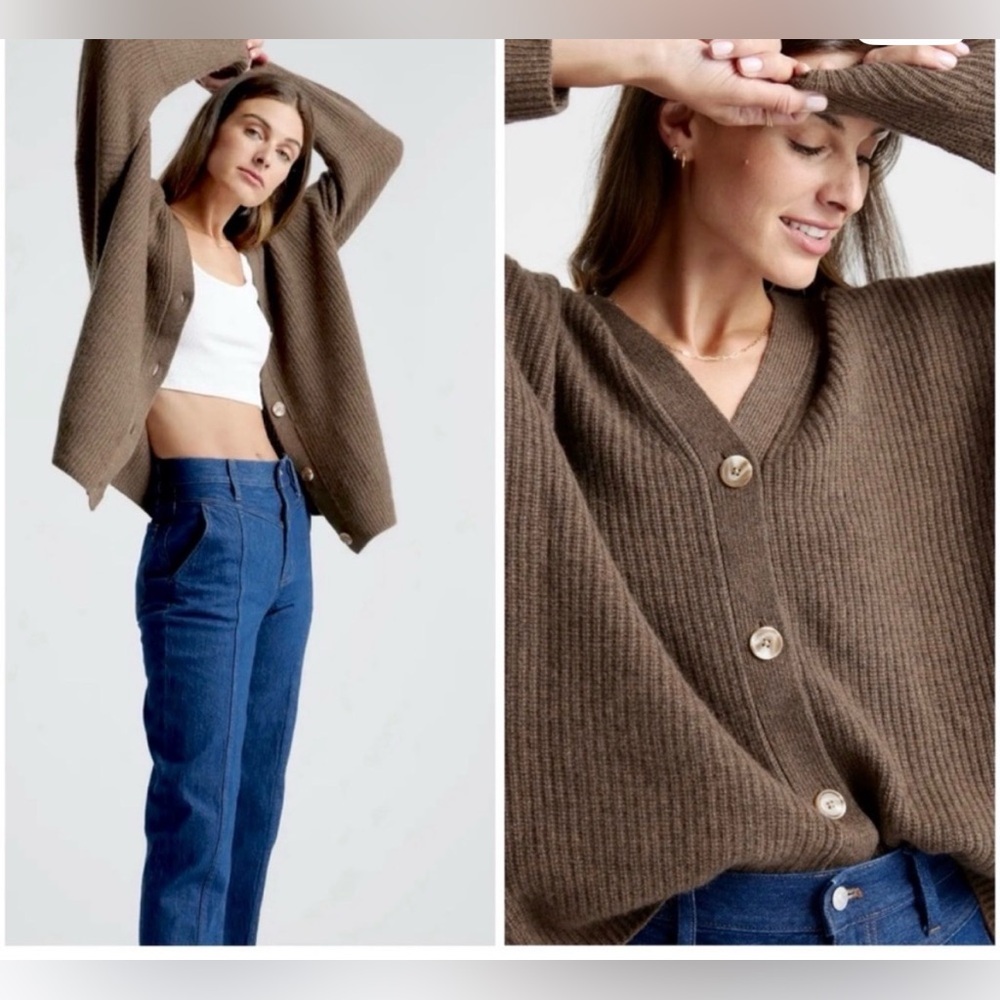 Quince Brown Mongolian Cashmere Oversized Boyfriend Cardigan Sweater
